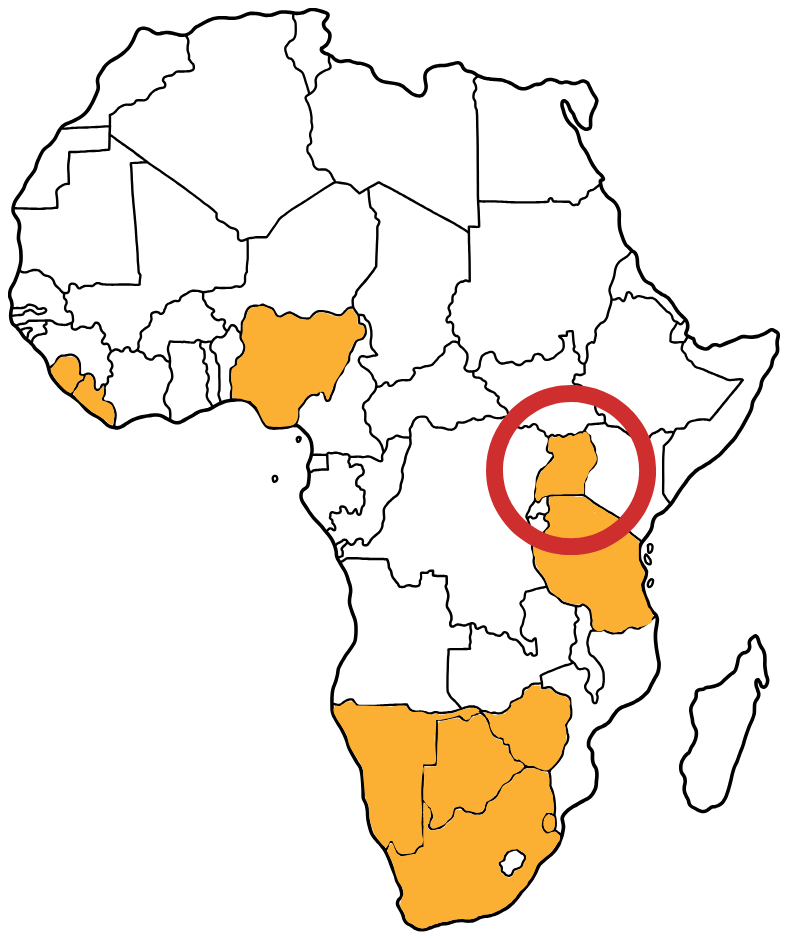 Uganda circled in the map of Africa